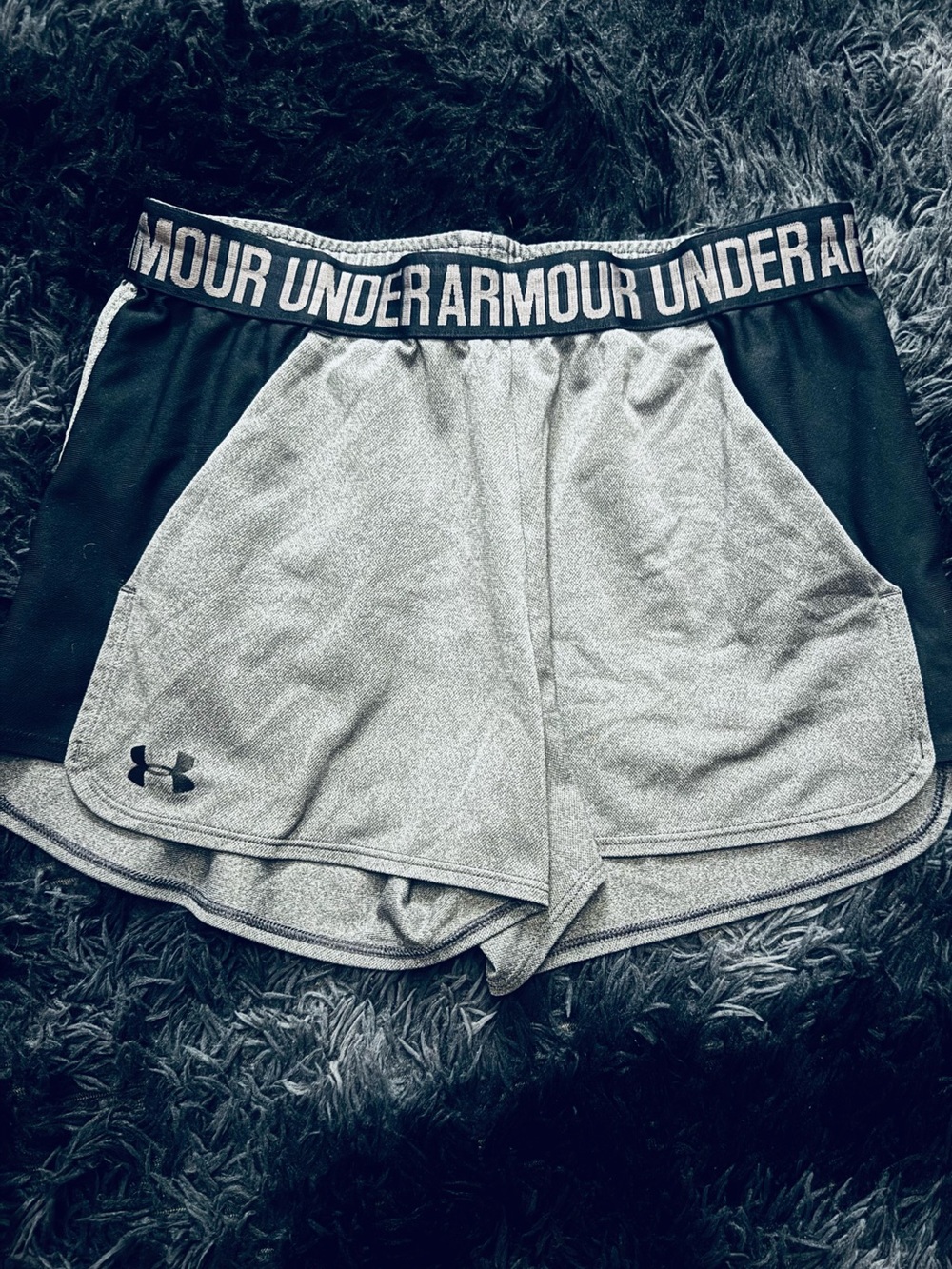 Under Armour Women's Gray and Black Elastic Logo Athletic Shorts